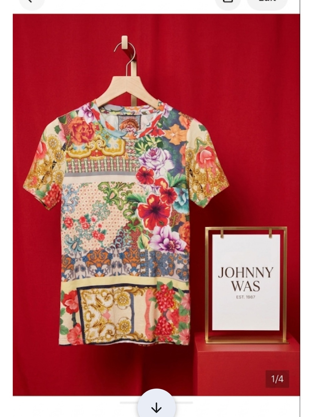 Johnny Was Multicolor Floral Patchwork Short Sleeve Top